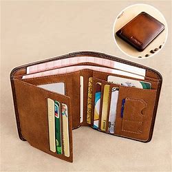 Vintage Fold RFID Leather Wallets, Short Multifunctional ID Credit Card Holder, Business Casual Money Bag Coin Purse Father's Day Gifts