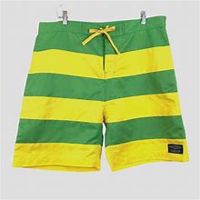 The Hundreds Mens 38 Green Yellow Board Shorts Swim Trunks Colorblock