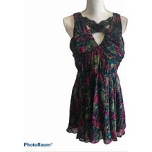 Bcbgeneration Dresses | Bcbg Bcbgeneration Mini Multi Floral Babydoll Dress Nwt | Color: Black/Red | Size: 12