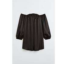 Ladies - Black Off-The-Shoulder Satin Dress - Size: S - H&M