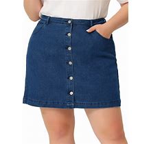 Agnes Orinda Women's Plus Size Denim Skirts Mini Button Side Pocket Casual Jean A Line Skirt 2023