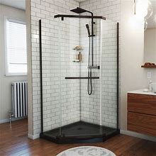 Dreamline Prism 40 in. X 74 3/4 in. Frameless Neo-Angle Pivot Shower Enclosure In Oil Rubbed Bronze With Black Base Kit - Clear