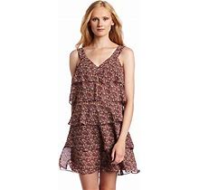 Nine West Floral Chiffon Tiered Ruffle Double V Shift Party Dress 10