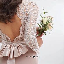 Asos Petite Dresses | Nwt Lace Maxi Dress Bow Back | Color: White/Silver | Size: 4P