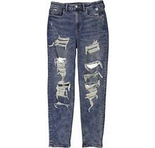 American Eagle Womens Distressed Mom Loose Fit Jeans, Blue, 4 Regular
