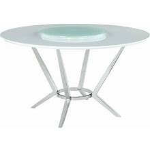 Coaster Contemporary Round Wood Dining Table With Lazy Susan In White