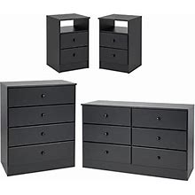 Home Square 4-Piece Set With 2 Nightstands Double Dresser 4-Drawer Chest