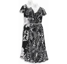 Reversible Flowers To Fronds Dress In Black/White Size 3X By Serengeti Fashion Catalog