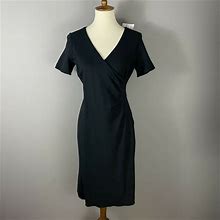 Lands End $75 Black Ponte Knit Dress Sz 4P Petite Sheath Short Sleeve Stretch