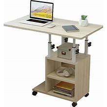 YUDIZWS Overbed Desk With Wheels Adjustable Height Rolling Laptop Table For Bed And Sofa Storage Mobile Compact Computer Cart Versatile Side End (Col