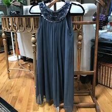 Maggy London Dresses | Maggy London Petites Beaded Silk Dress Sz 2P | Color: Gray | Size: 2