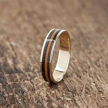 Gold 8K Ring Recycled Skateboard Wooden - Black And Brown - Wedding Ring Waterproof - Skateboarding - Surfing Surprise - Extra Durable