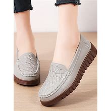 Women's Flat Slip-On Shoes Embroidered Gray Mom Shoes,CN39