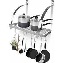 Sorbus Kitchen Wall Pot Rack With Hooks - Decorative Wall Mounted Storage Rack - Multi-Purpose Shelf Organizer Great For Kitchen Cookware, Utensils,