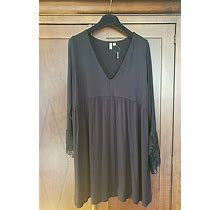 ASOS New Sz.12 V-Neck Knit Black Fluted Lace Sleeve Babydoll Dress W/Tag
