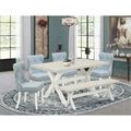 East West Furniture 6 - Person Solid Wood Dining Set Wood/Upholstered In Brown/White | 30 H X 36 W X 60 D In | Wayfair