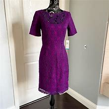 Maggy London Dresses | Ivy & Blu Maggy Boutique Violet Purple Lace Overlay Dress Boatneck Sweetheart | Color: Purple | Size: 6