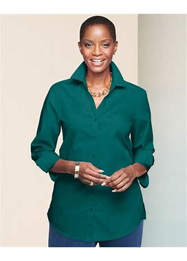 Blair Women's Foxcroft Wrinkle-Free Solid Long Sleeve Tunic - Green - 8P - Petite