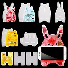 Diybravo 9 PCS Phone Stand Resin Moulds 6 Styles Cell Phone Holder Silicone Epoxy Resin Moulds For DIY Craft Rabbit/Car/Bear/Cat Shape