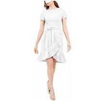 Calvin Klein Women's Dress Belted Ruffle Tulip Hem Short Sleeve Size 4