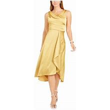 Taylor Womens Beige Sleeveless Cowl Neck Below The Knee Cocktail Fit + Flare Dress Petites 8P