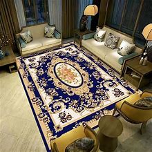 Victoria Floral Design Rug Polyester Area Carpet Non-Slip Backing Indoor Rug For Home Decoration - Navy Blue 6'7" X 9'11"