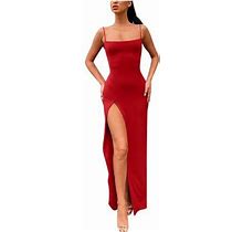 Cyber&Monday Deals Sundresses For Women Casual Summer - Women's Sleeveless Spaghetti Strap Bodycon Party Slip Cami Wrap Dress Sexy High Slit Club Maxi
