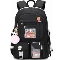 Laptop Backpacks 16 Inch School Bag College Backpack Large Travel Daypack Kawaii Bookbags For Teens Girls Women Students (Black)