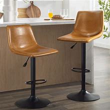 Waleaf Adjustable Swivel Bar Stools Set Of 2,Counter Height Bar Stools With Back,350 LBS PU Leather Bar Stool For Kitchen Island,Upholstered Pub