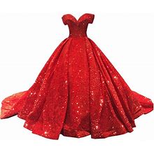 Lily Wedding Women's Sequin Off Shoulder Evening Dress Long 2020 Prom Ball Gown
