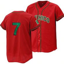 Men's Baseball Uniform Red Button Embroidered Sports T-Shirt Gym Clothes Men Basic T Shirt,M