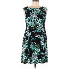 Connected Apparel Cocktail Dress - Sheath Crew Neck Sleeveless: Black Floral Dresses - Women's Size 6