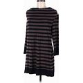 Soma Casual Dress - Sweater Dress Crew Neck Long Sleeve: Black Stripes Dresses - Women's Size Medium