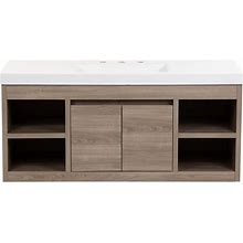 Spring Mill Cabinets Narelle Floating Bathroom 4 Shelves, Cabinet, And White Single-Sink Vanity Top, 48.5" W X 18.75" D X 22.25" H, Forest Elm