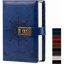 A5 Leather Journal Notebook With Combination Lock, Travel Sailor Writing Diary Personal Planner Organizers As Gift For Girls Boys Women, 7.87 X 5.51