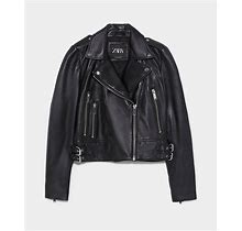 Zara Women Genuine Leather Biker Jacket Black Size M 5479/202