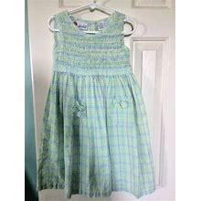 Good Kidz Seersucker Dress, Size M, Light Blue & Green Plaid, Smocked