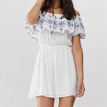 En Creme Dresses | En Crme Mini Dress With Embroidered Detail | Color: Blue/White | Size: M