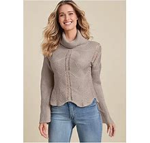 Women's Scallop Detail Turtleneck Sweaters - Taupe, Size 2X By Venus