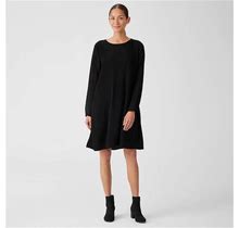 Eileen Fisher | Women's Silk Georgette Crepe Jewel Neck Dress | Black | Size: Petite Large Petites