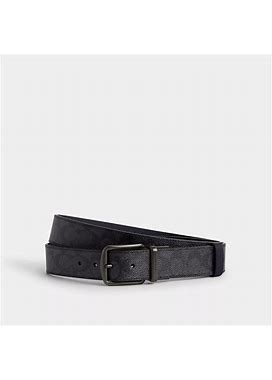 Coach Boxed Harness And Signature Buckle Cut To Size Reversible Belt, 38 mm - Charcoal/Midnight Navy