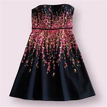 Loft Dresses | Ann Taylor Loft Strapless Floral Dress Sz.10 | Color: Black/Pink | Size: 10