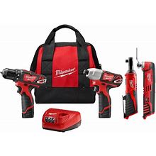 M12 12V Lithium-Ion Cordless Drill Driver/Impact Driver/Ratchet Combo Kit (3-Tool) With M12 Oscillating Multi-Tool
