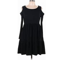YATHON Casual Dress - A-Line Scoop Neck Long Sleeves: Black Solid Dresses - Women's Size Large