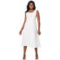Jessica London Women's White Plus Linen Fit & Flare Dress By In (W) Size 18