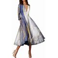 Womens Fall Dresses 2023 Petite Elegant V Neck Long Sleeved Train Dress Blue L