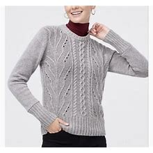 J.Crew Womens Pullover Sweater Gray Long Sleeve Cable Knit Crew Neck S