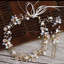 Private Label Accessories | Nwt Handmade Rose Gold Boho Bridal Hair Wreath & Matching Hair Pins | Color: Gold/Pink | Size: Os