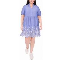Cece Eyelet Trim Babydoll Dress In Blue Air At Nordstrom, Size 1X