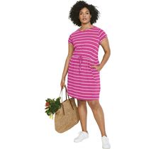 Plus Size Women's Knit Drawstring Dress By Ellos In Tropical Raspberry White Stripe (Size 30/32)
